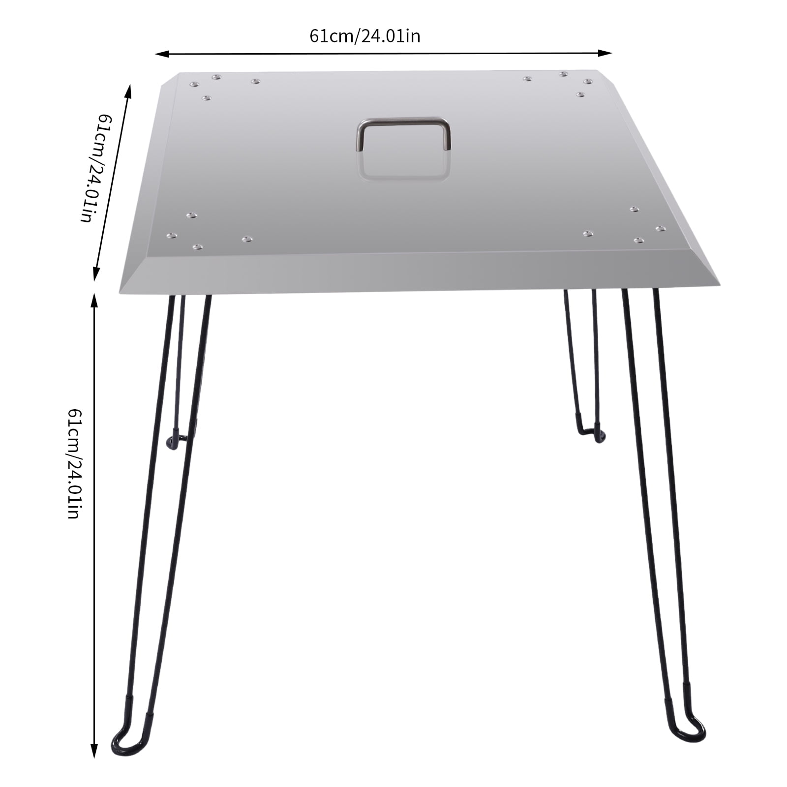 61*61*61cm Silver Square Stainless Steel Outdoors Fire Pit Heat Deflector Pushes Heat Down and Out with Carrying Handle
