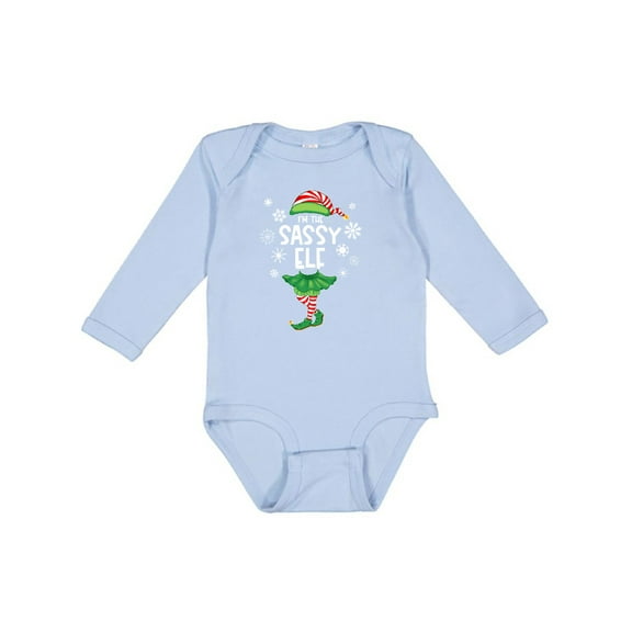 Inktastic Funny Christmas I'm the Sassy Elf with Shoes and Hat Boys or Girls Long Sleeve Baby Bodysuit