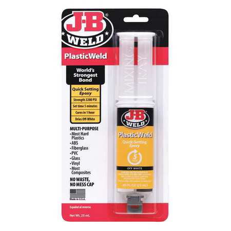 J-B Weld 50132 PlasticWeld Quick-Setting Epoxy Syringe - Dries Off-White - 25