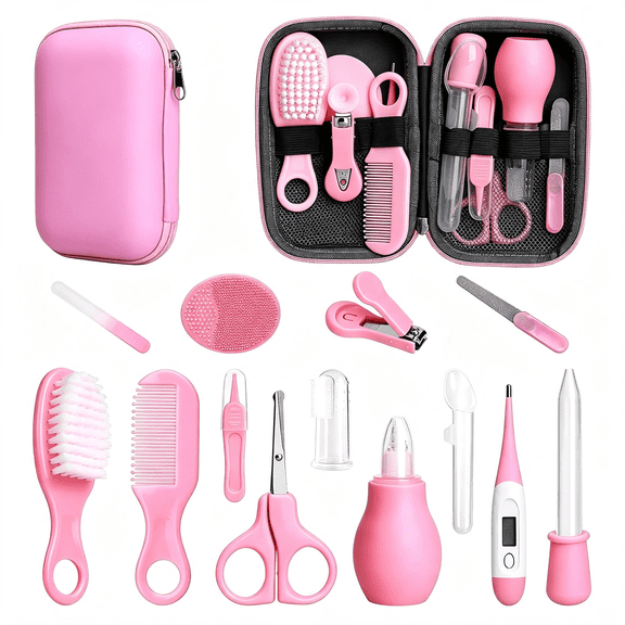 EXLEAF Baby Healthcare and Grooming Kit, 14 in 1 Baby Safety Set Newborn Nursery Health Care Set with Hair Brush Scale Nail Clippers for Baby Girls Boys (14 Kits Pink)