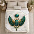 thumbnail image 5 of Winged Egyptian Scarab with Teal Orb and Gold Accents, Regal Ancient Symbol Motif for History Lovers, Birthday Gift, Cozy Flannel Blanket for Bedroom and Study Room, Elegant Home Decor, 5 of 9