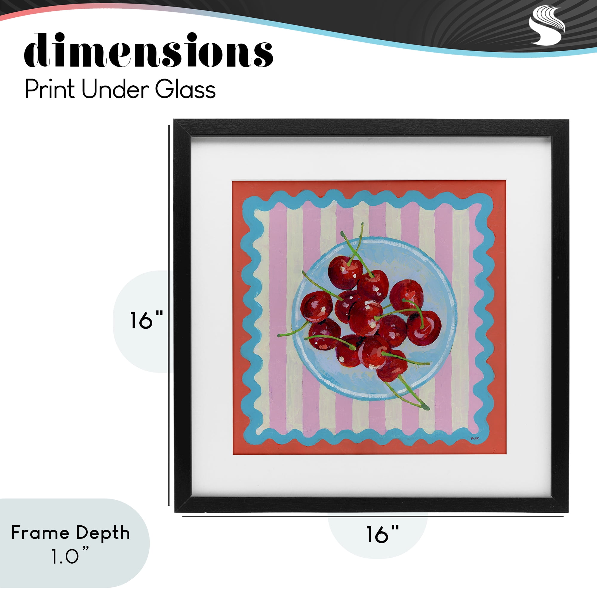 Stupell Industries Red Cherries over Pink Stripes Black Framed Print Under Glass, design by Rachael Reese