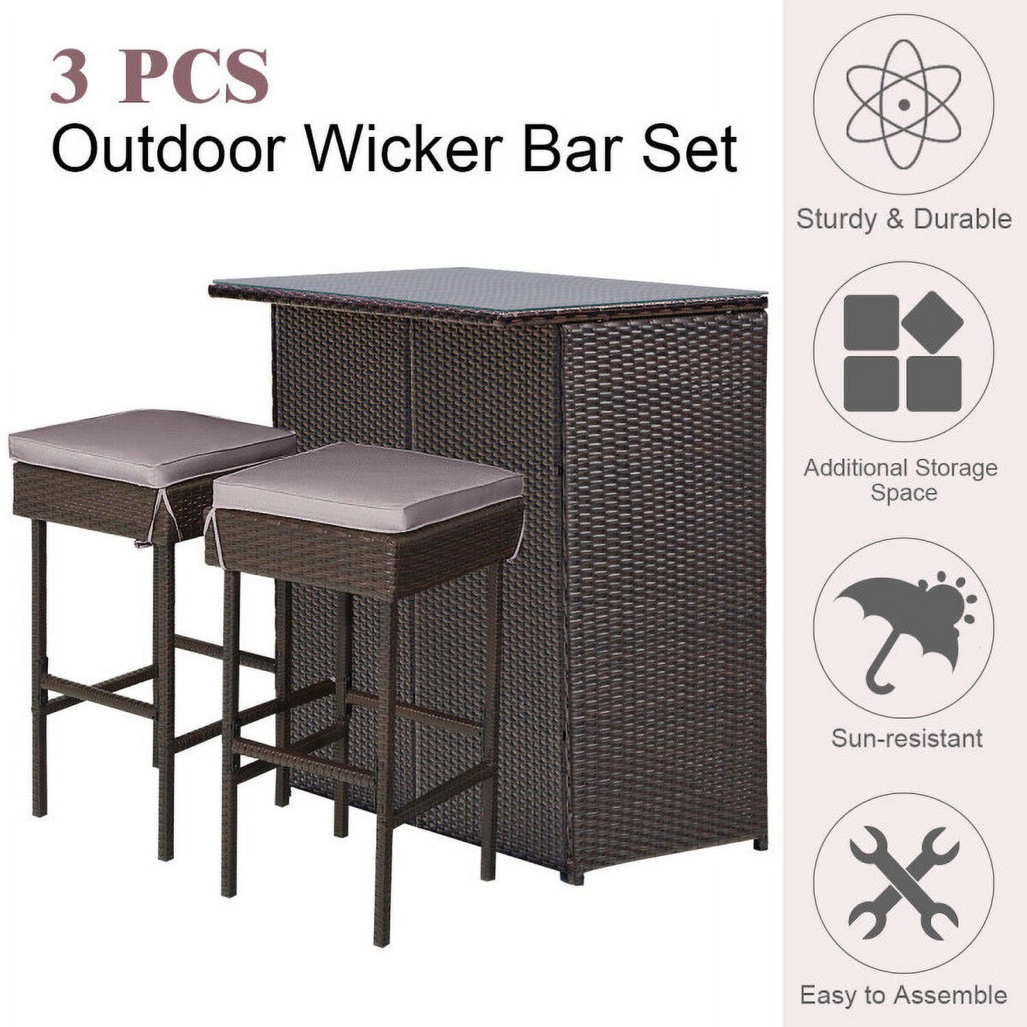 Aimee Lii 3 Pieces Patio Rattan Wicker Bar Table Stools Dining Set, Outdoor Patio Furniture Aimee Lii 3 Pieces Patio Rattan Wicker Bar Table Stools Dining Set, Outdoor Patio Furniture