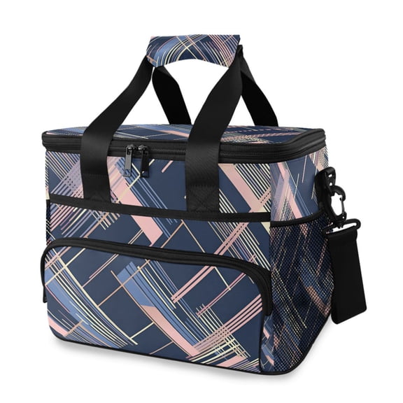 FORMRS Insulated Cooler Bag 24 Cans Capacity Soft Leakproof Lunch Box with Side Pockets, Black Stripes