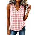 thumbnail image 5 of IUYRTFE Women's Sleeveless V Neck Gingham Plaid Tank Top 100% Linen Relaxed Fit Summer Casual Blouse, 5 of 6