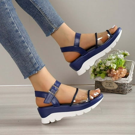 

Pejock Summer Sandals Savings Clearance 2023! Women s Open Toe Buckle Ankle Strap Flatform Wedge Casual Sandals Women s Round-toe Solid Color Sandals Thick Bottom Buckle Casual Sandals