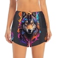 thumbnail image 2 of Salouo Colorful Wolf Head Print Women's 2 in 1 Running Shorts Double-Layer Shorts Athletic Workout Gym Yoga Shorts Running Shorts for Women-X-Large, 2 of 7