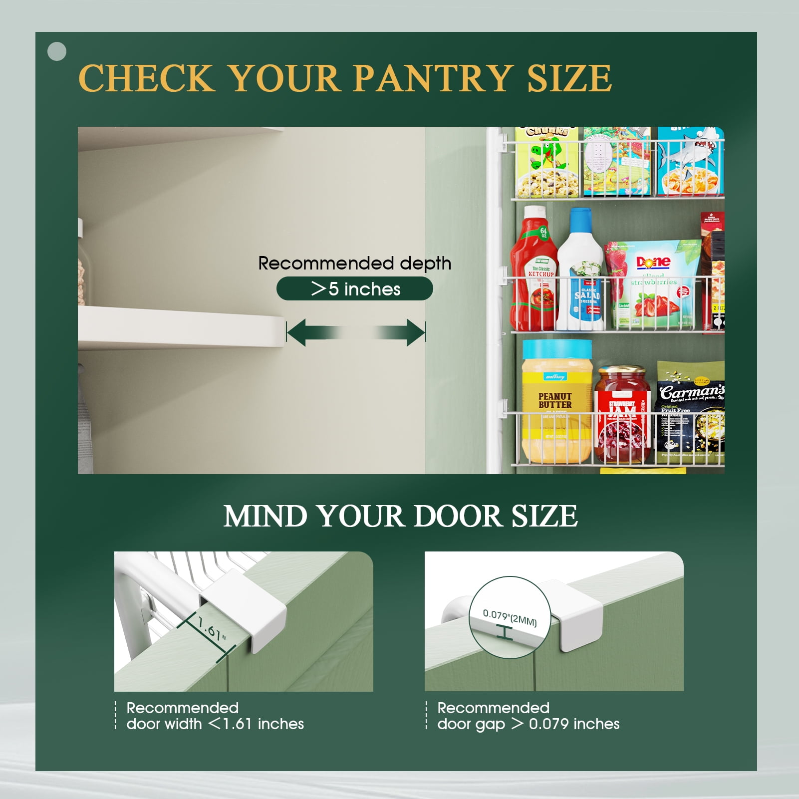 Yeabett 8-Tier Over the Door Pantry Organizer, Larger Baskets Metal Pantry Organization and Storage, Door Back Hanging Space Saver for Kitchen, Laundry, Bathroom, White
