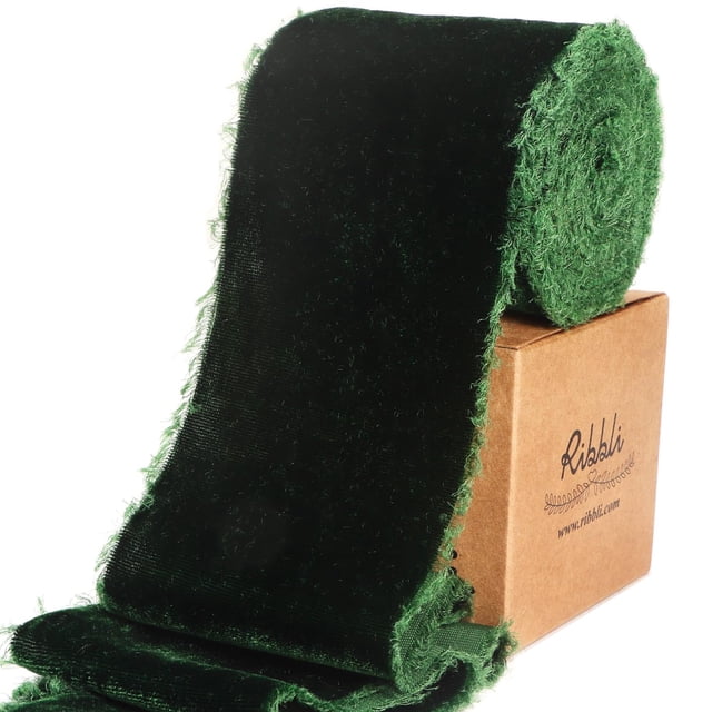 Cinta decorativa de terciopelo Ribbli, 7,5 cm, borde deshilachado, 2,7 m