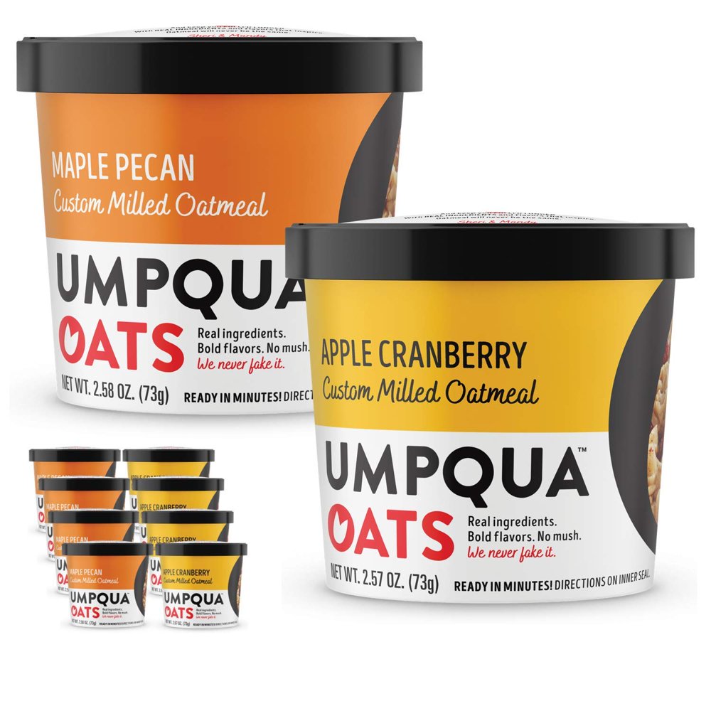 Umpqua Oats Oatmeal Cups Variety Pack, Apple Cranberry and Maple Pecan, 2.57 oz each, 8 Cups (4