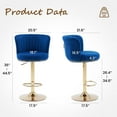 thumbnail image 2 of Farini Swivel Bar Stools Set of 2, Upholstered Adjustable BarStools with Backrest & Metal Base, Counter Height Island Chairs for Kitchen, Dining Room, Blue, 2 of 8