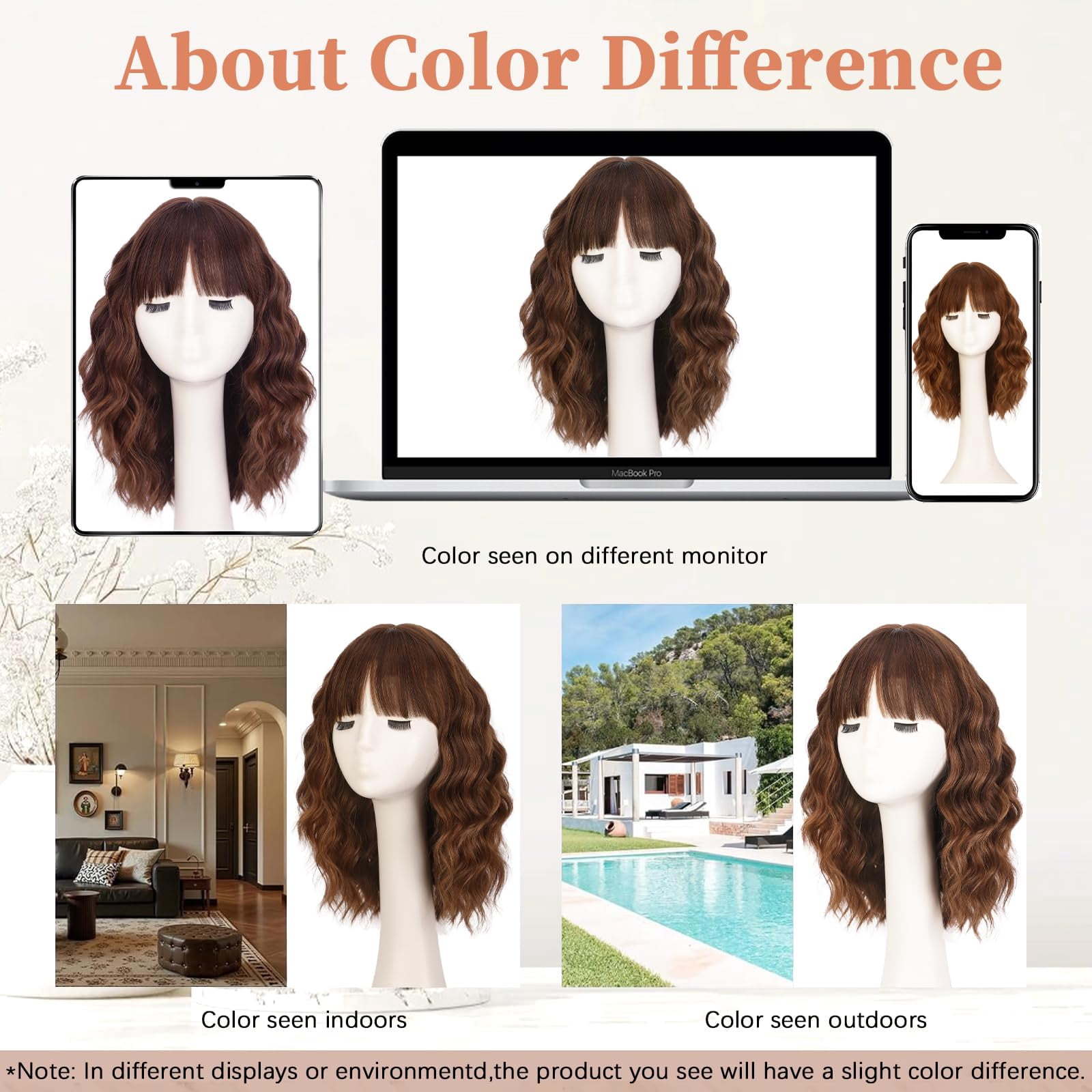 Wig with Bangs Short Bob Wigs for Women Shoulder Length Wavy Curly Wigs Synthetic Fiber Wigs 14 Inches for Daily Party Use