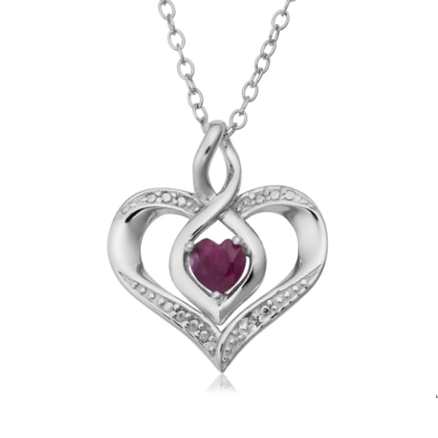 Sterling Silver Heart Shape Gemstone July Birthstone Necklace, 18"