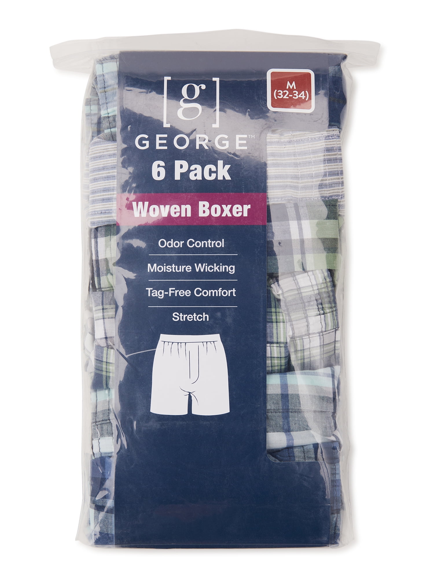 George Men's Moisture-Wicking Stretch Woven Boxers, 6-Pack, Sizes S-3XL