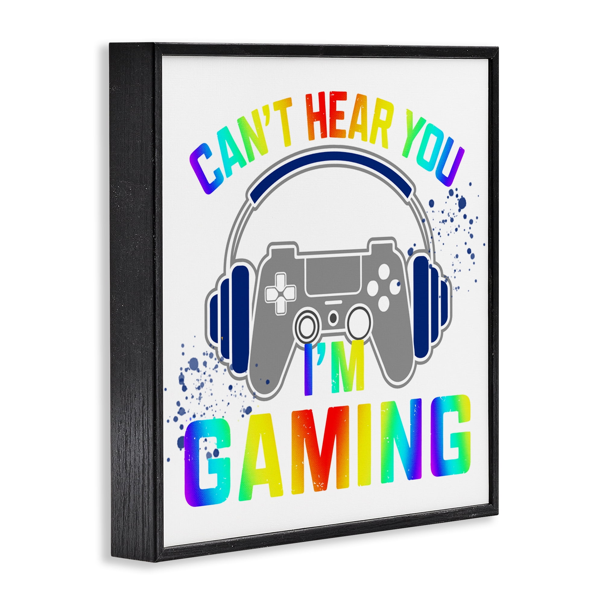 Rainbow Can't Hear You Gaming Black Framed Giclee Art, design by Kim Allen