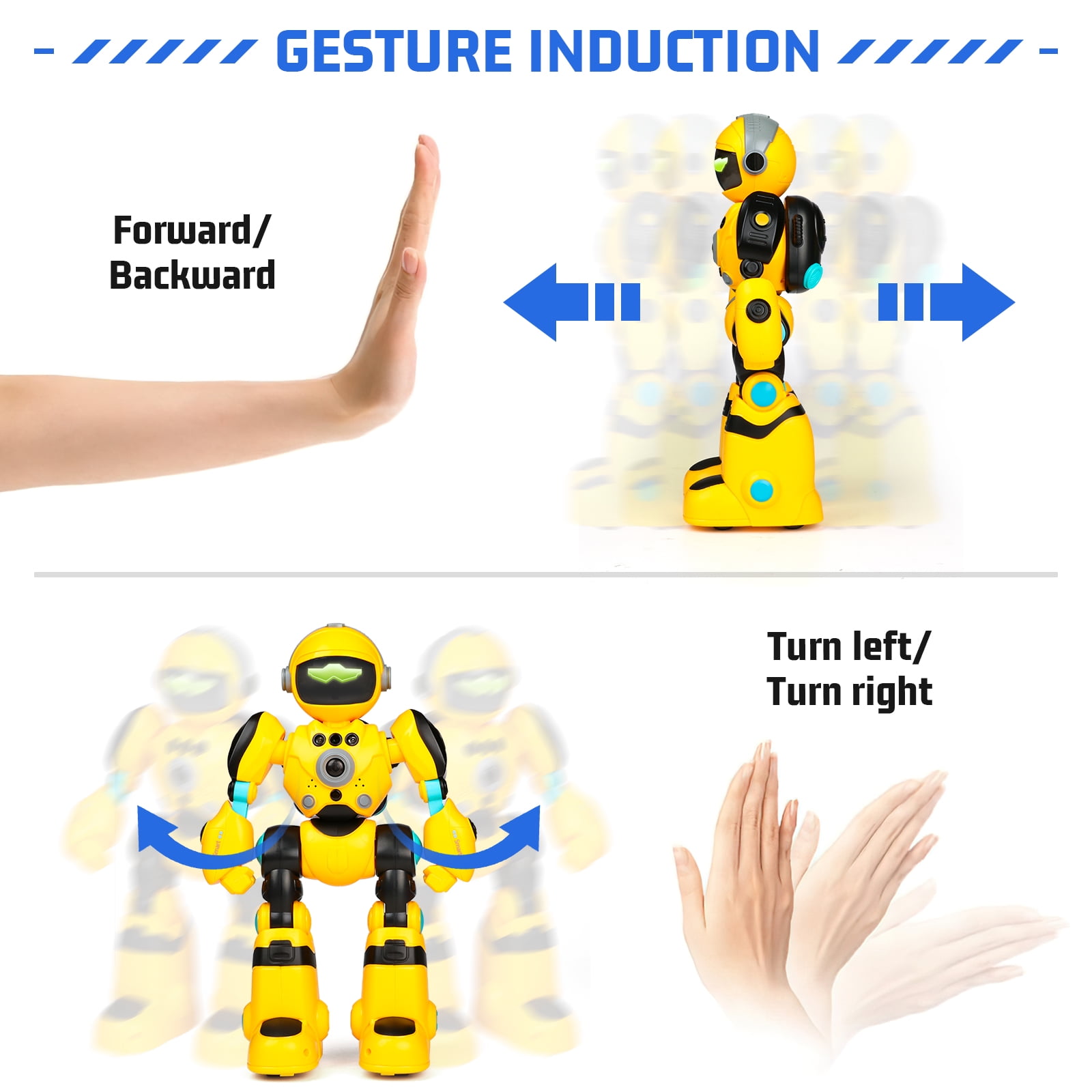 HopeRock RC Robot Toys for Kids, Gesture Sensing Programmable Remote Control Smart Robot, Birthday Gift for Boys Girls Age 3 4 5 6 7 8+ Year Old(Yellow)