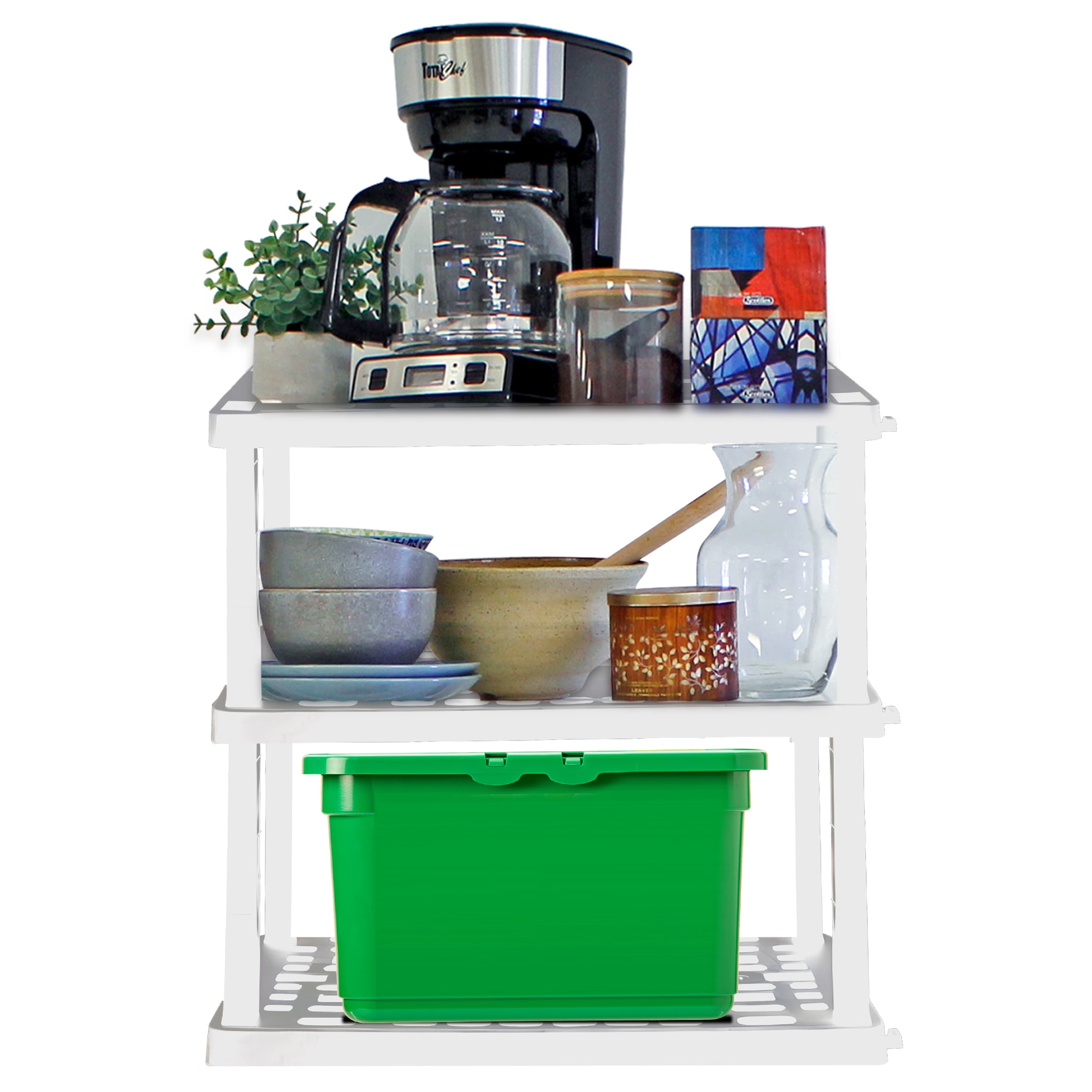 Hyper Tough Plastic Shelving Unit Storage Shelf 3-Tier 38"H x 36"W x 18"D White 450 lbs Capacity