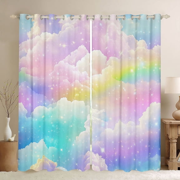 Feelyou Galaxy Cloud Black Out Curtains, Rainbow Stars Curtains Pack of 2 (42x63 Each)