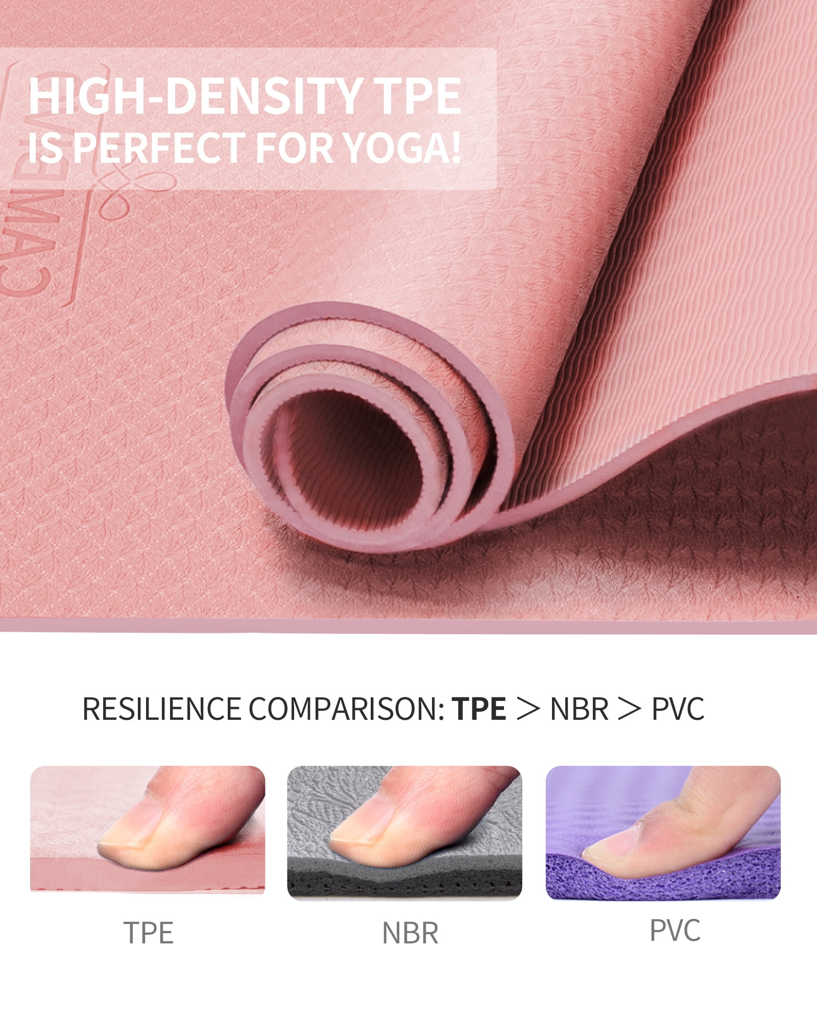 CAMBIVO Yoga Mat, 6mm Thick Eco Friendly TPE Workout Mat with Carrying Strap for Fitness, Gym and Floor Exercises, 72" x 24", Pink