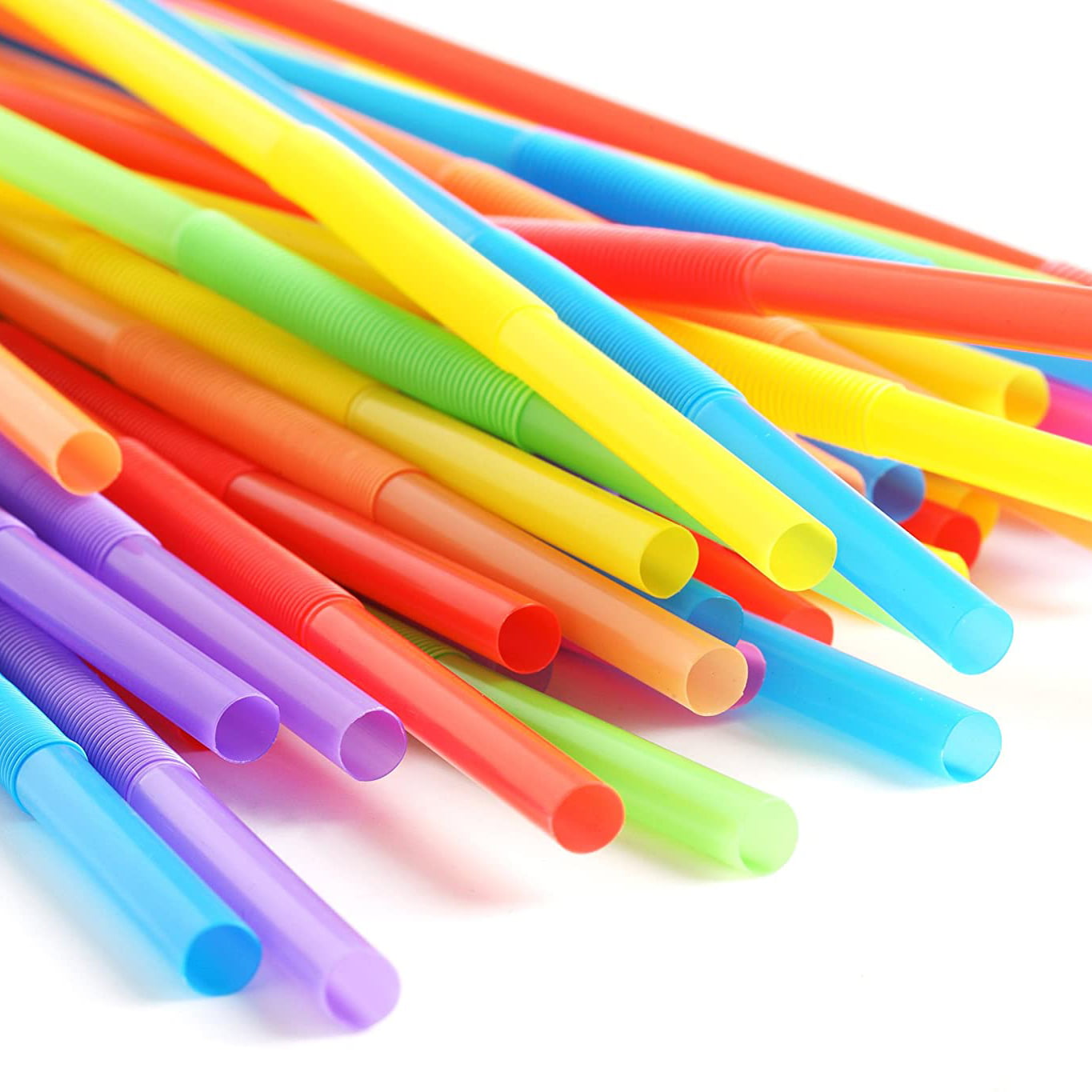 Long Drinking Straws, 200 Pack, 10-13 inches, Individual Package Disposable  Flexible Plastic Straws, Colored 