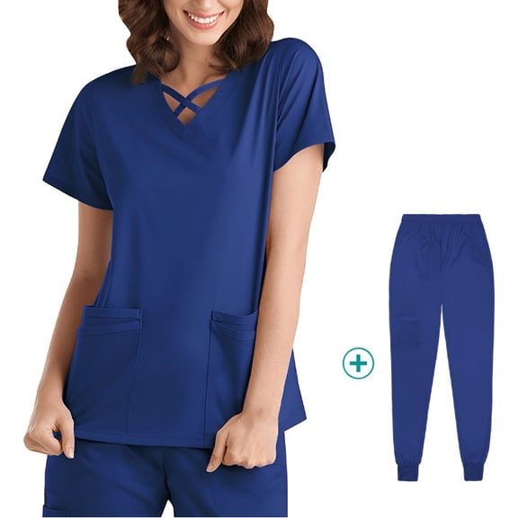Medical Nursing Uniforms Set Unisex Surgical Scrubs with Pockets Jogger Pants for Hospitals