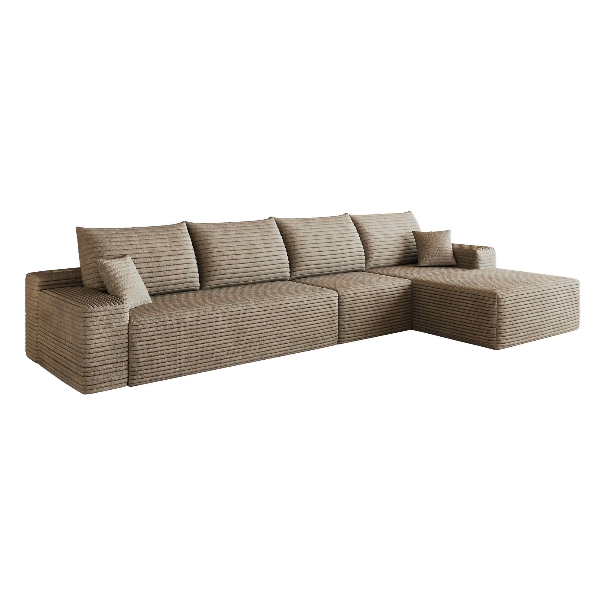 MAYEERTY 134 Inch Camel Corduroy Low Cloud L-Shape Sectional Sofa, 4-Seat Modular Deep Chaise Couch Zero Assembly