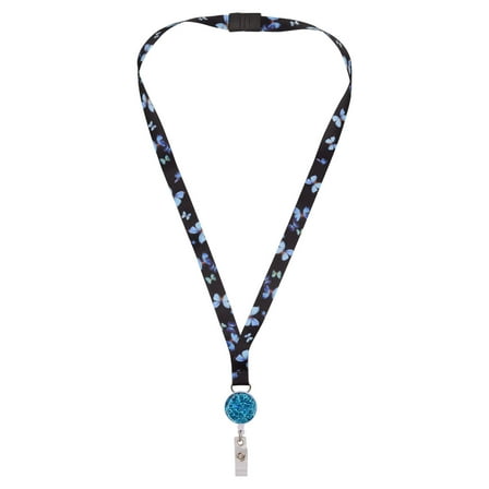 Solutions Butterfly Print Lanyard with Blue Glitter Badge Reel, Women's