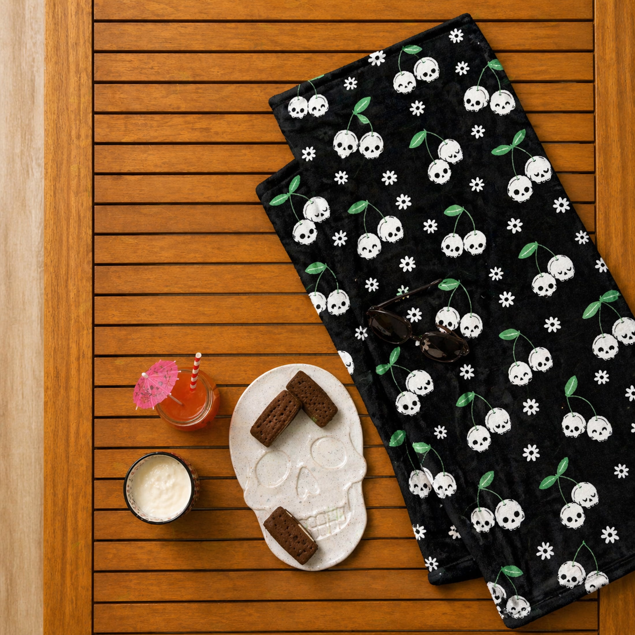 Summerween Plush Throw, 50"x60", Skull Cherries