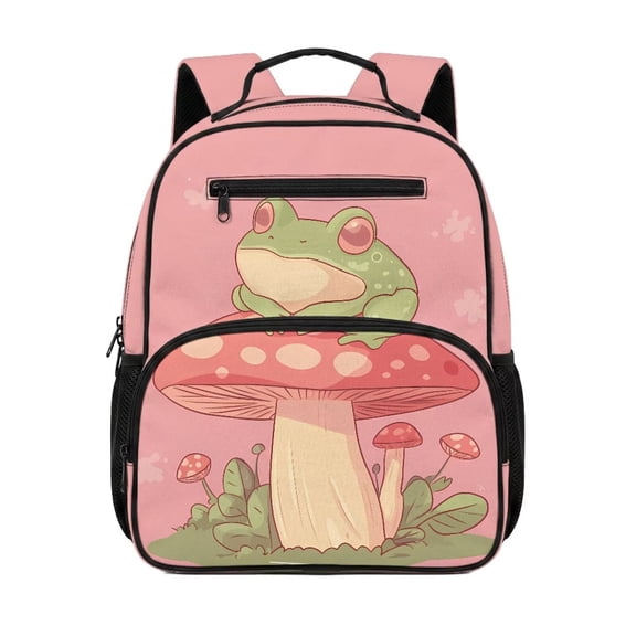 KUIFORTI Mushroom Frog Toddler Backpack Girls Kids School Bag with Multiple Storage Pockets Adjustable Straps 13.5 Inch for Preschool Kindergarten School Supplies