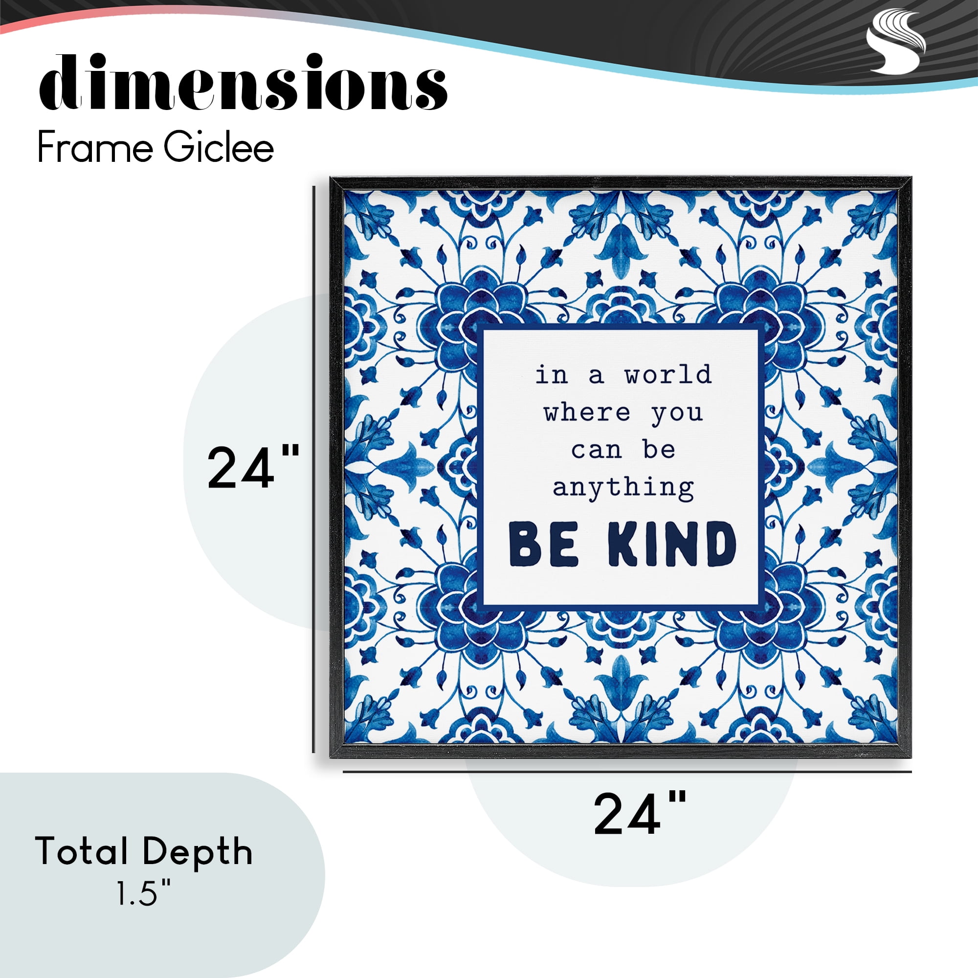 Patterned Be Kind Encouragement Black Framed Giclee Art, design by Lettered and Lined