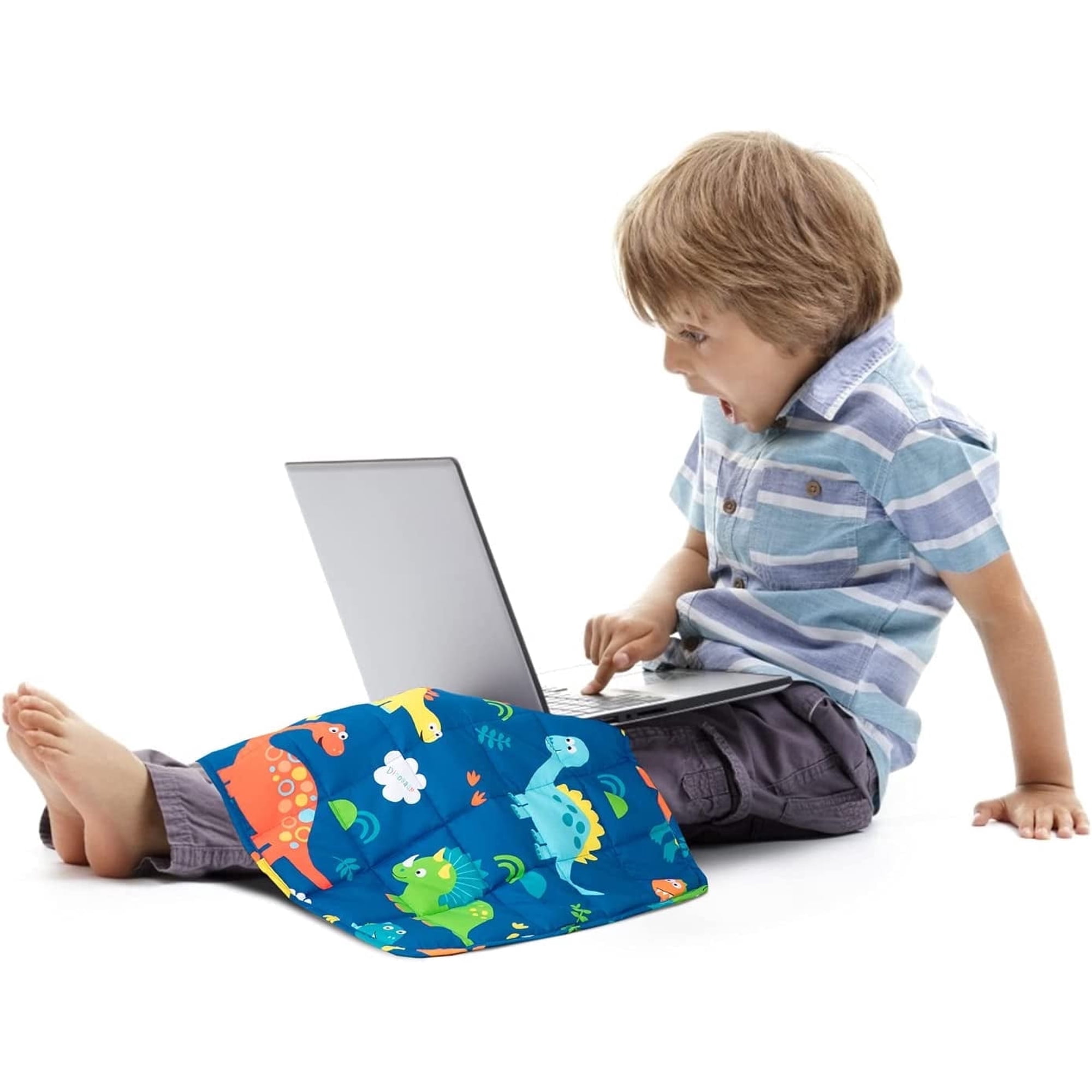 Anjee Weighted Lap Blanket for Kids 2 lbs 19" x 21", 100% Natural Cotton Breathable Soft Blanket for Bed Sofa & Chair, All-Season Use, Blue Dinosaur