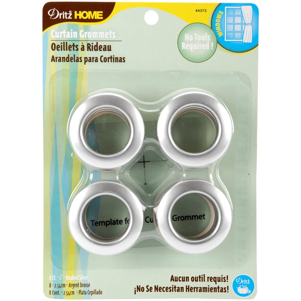 Dritz 44373 Plastic Curtain Grommets, 1Inch, Brushed Silver, 8 Count