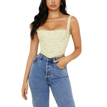 

Lamuusaa Women Camisole Corset Casual Summer Floral Print Sleeveless Crop Tops for Streetwear Clubwear