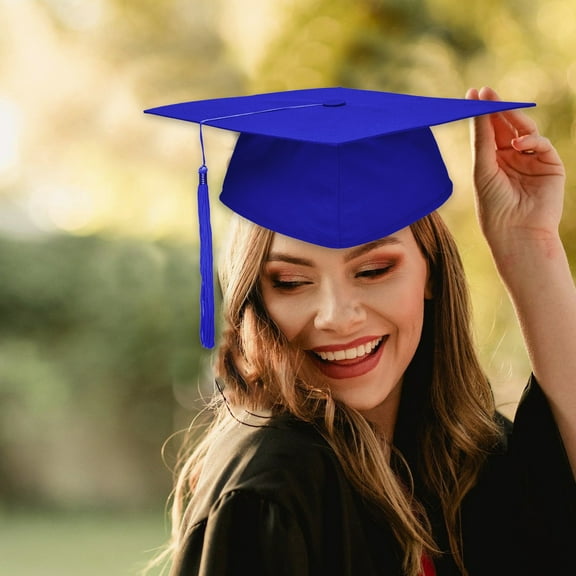 Unisex Adult Graduation Cap Hat With Tassel Academic Mortarboard For High School College University Ceremony Commencement Celebration Form Dress Accessory In Blue Blue