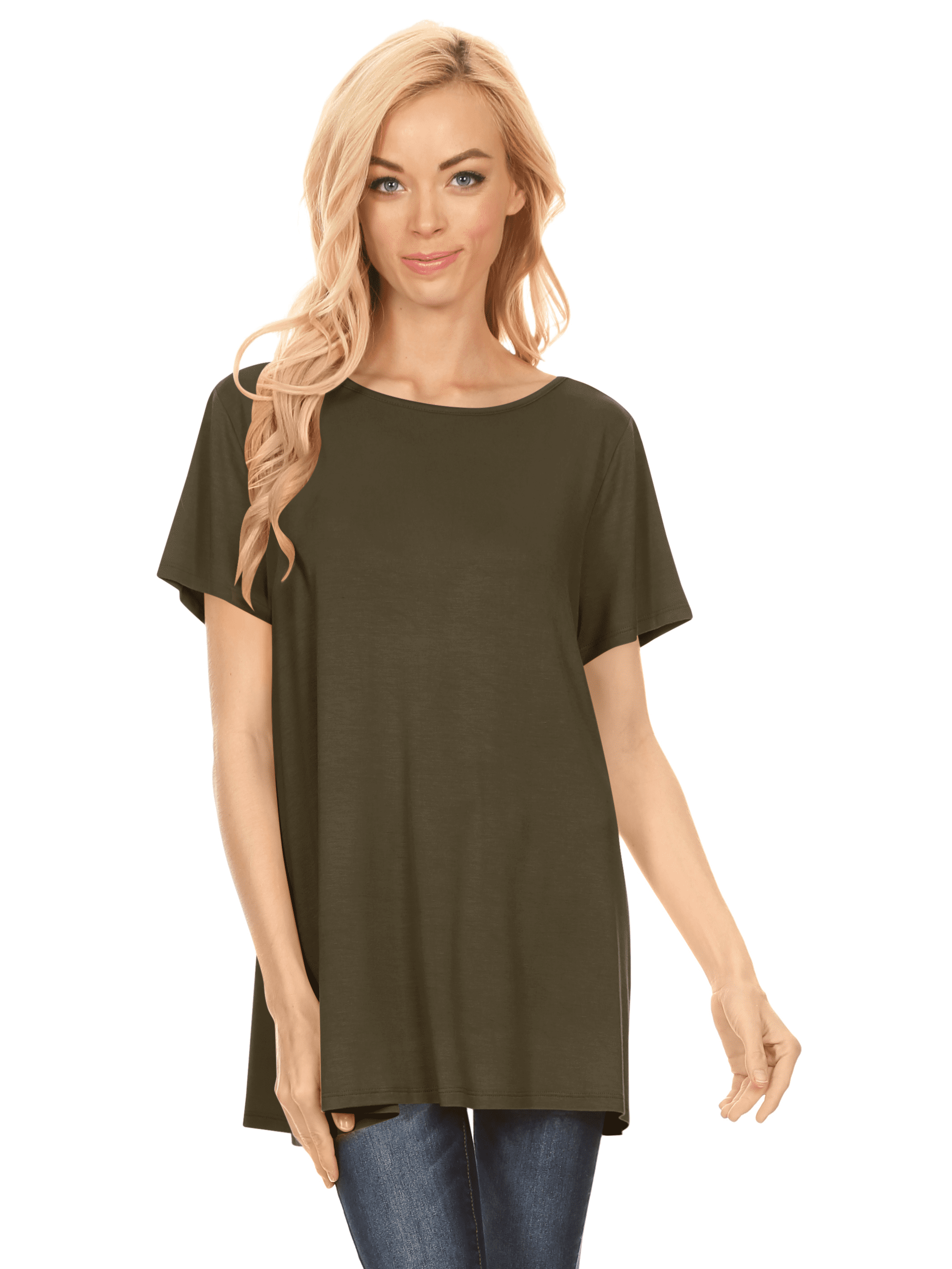 Flywake Women's Tunic Tops For Leggings Short Sleeve Shirts Botton Up  Casual Ruched Blouses Clothes 