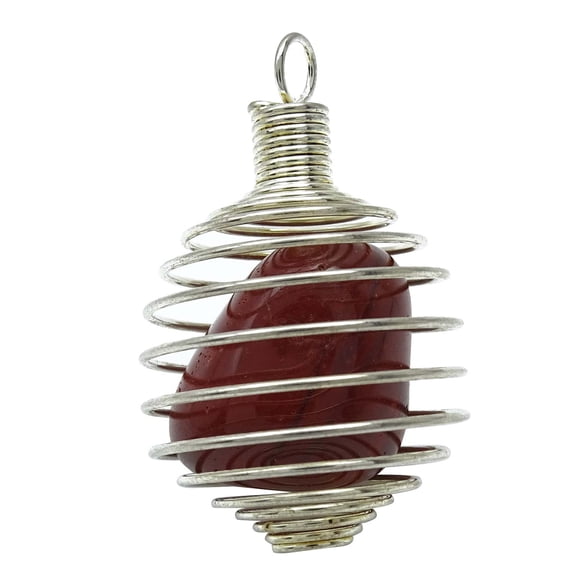 Harmonize Spiral Caged Red Jasper Stone Pendant Reiki Healing Crystal Gemstones Spiritual Gift