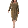 thumbnail image 1 of Vestido de fiesta de lentejuelas brillantes para mujer Agnes Orinda, talla grande, de manga larga, con escote en V y estilo tulipán, 2X dorado, 1 of 6