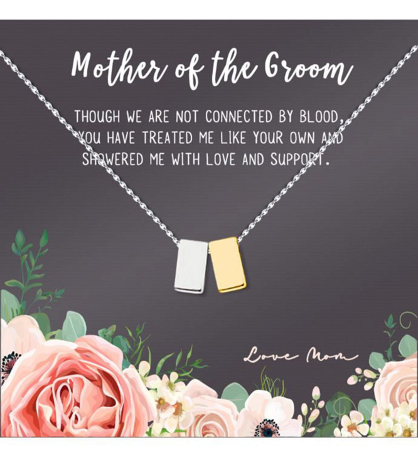 Mother of the Groom Silver Cube Necklace, Wedding Day Gift for Mother, Mother's Day Jewelry, Cube Necklace for Mother's Day, Mother's Day Jewelry Gift for Her [Silver-Gold Cube, No-Personalized Card
