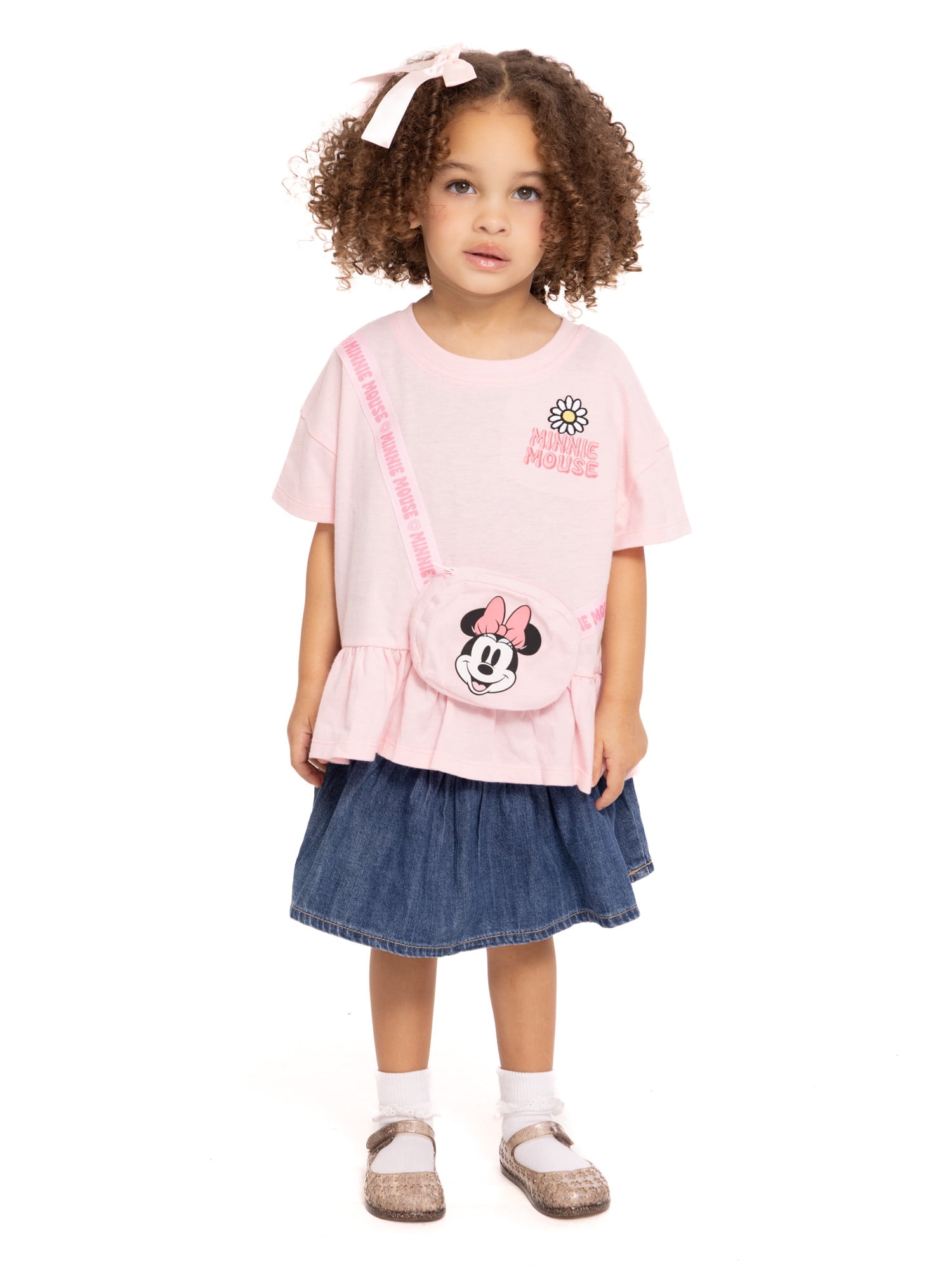 Minnie Mouse Toddler Girls Short Sleeve Peplum Tee with 3-D Bag, Sizes 12M-5T