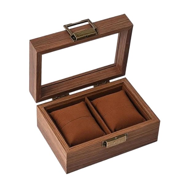 Caja para relojes Premium para hombre y mujer, contenedor a prueba de polvo, elegante con tapa acrílica. 2 ranuras