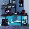 thumbnail image 2 of Costway Bureau de Jeu en L avec Bande DEL et Prises de Courant, Huche, Support pour Moniteur, Support pour CPU, Gris, 2 of 10