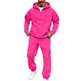 thumbnail image 5 of Mens 2 Piece Outfits Long Sleeve Half Zip Hoodies Joggers Solid Color Pullover Casual Streetwear Comfortable Tracksuit Men Hot Pink L, 5 of 8