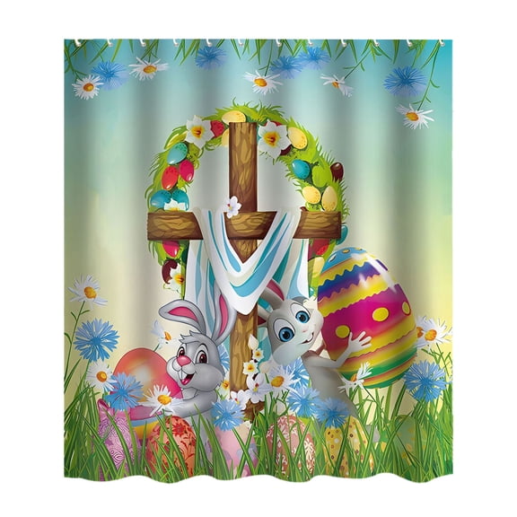Cheapark Easter Shower Curtain Waterproof Bathroom Decor with Hooks No Punch Needed Spring Holiday Themed Fabric Partition Curtain