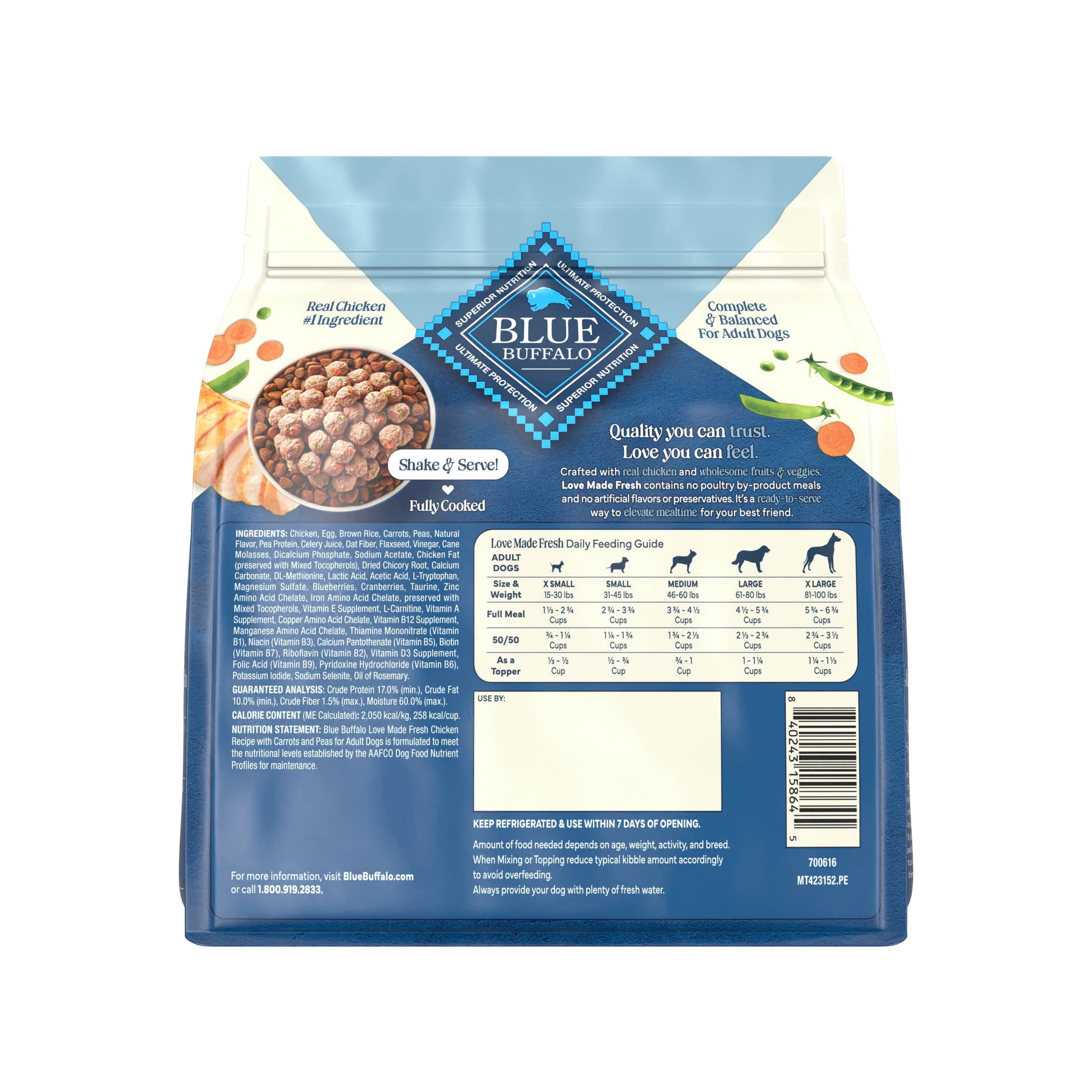 Blue Buffalo Love Made Fresh Dog Food, Refrigerated, Chicken Meatball 1.5lb Pouch