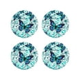 thumbnail image 2 of Balery 4 Pcs Blue Floral With Butterfliesleather Coasters Set, Drink Table Cup Coasters For Living Room Kitchen Coffee Decor, 2 of 9