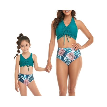 

wybzd Family Matching Swimwear Mom and Daughter Tankini Swimsuit Summer Beach Bathing Suit Blue 2-3 Years