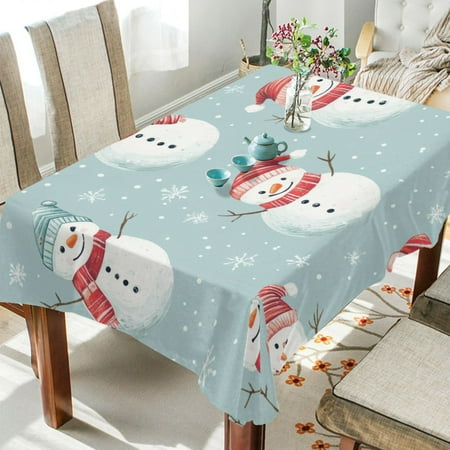 

WOBOGO Christmas Style Snowman Square Tablecloth 54×72in Polyester Fabric Tablecloth Washable Dust Resistant Wrinkle Resistant