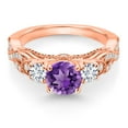 thumbnail image 2 of Gem Stone King 18K Rose Gold Plated Silver Purple Amethyst White Lab Grown Diamond and White Moissanite Engagement Ring for Women (1.47 Cttw, Gemstone February Birthstone, Round 6MM and 3MM, Size 7), 2 of 4