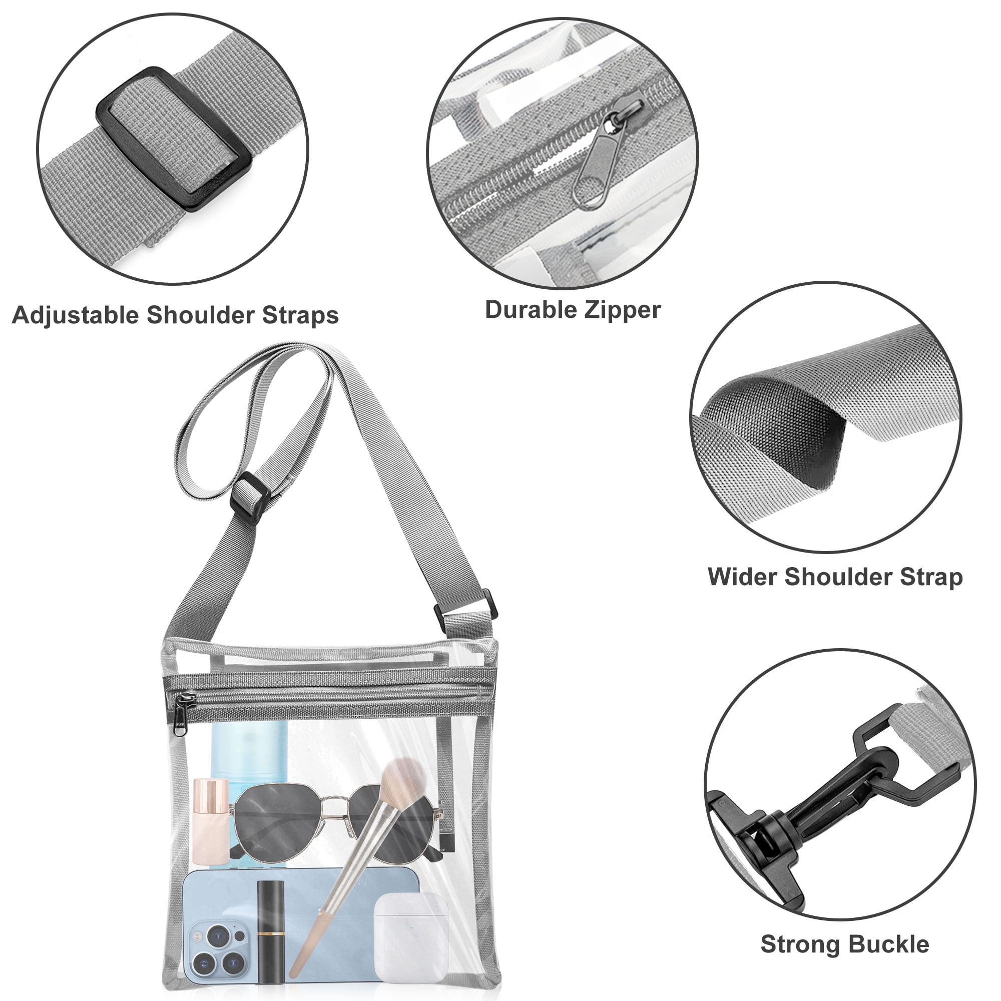 gdbis Clear Crossbody Purse Bag, Stadium Approved Gym Clear Messenger  HandBag with Removable Shoulder Strap for Women