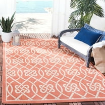 SAFAVIEH Courtyard Finian Distressed Geometric Indoor/Outdoor Area Rug Terracotta/Light Beige, 5'3" x 7'7"